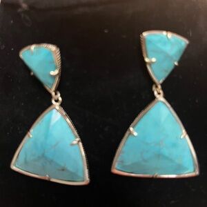 Turquoise Triangle Dangle Earrings with Gold Accents